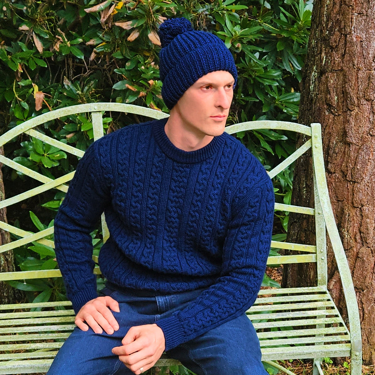 mens navy bobble hat