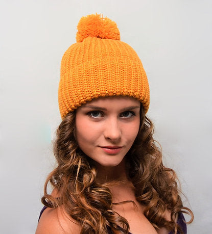 Chunky Bobble Hat Mustard - Ladies Woolly Hat - Beanie with Pom Pom for Women