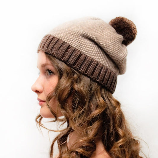 Hat Pompom Multi Beige