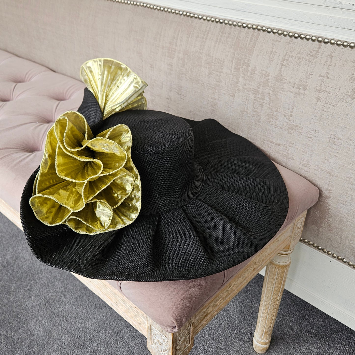 giant massive black gold statement hat for ladies and women