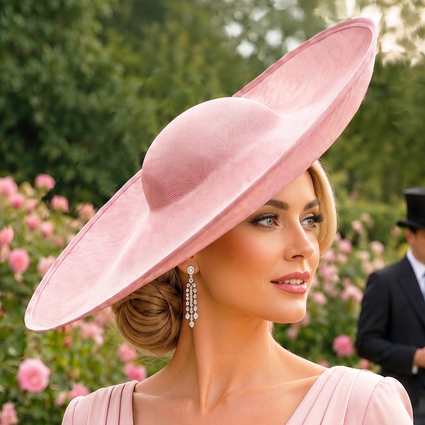 extra large wide brim ladies fascinator hat pink for weddings, races, Royal Ascot, Kentucky Derby, church