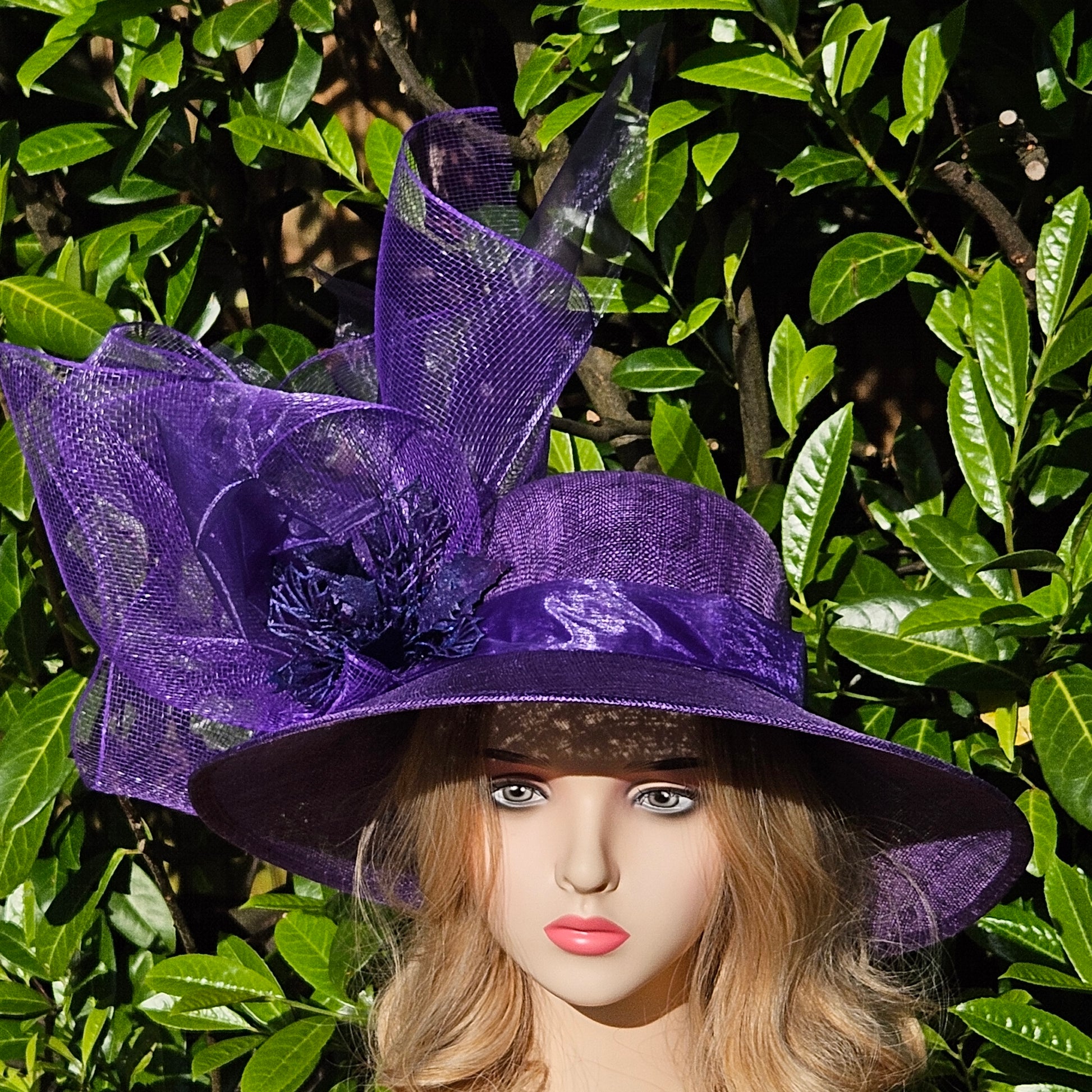 extra large wide brim purple hat for weddings and races