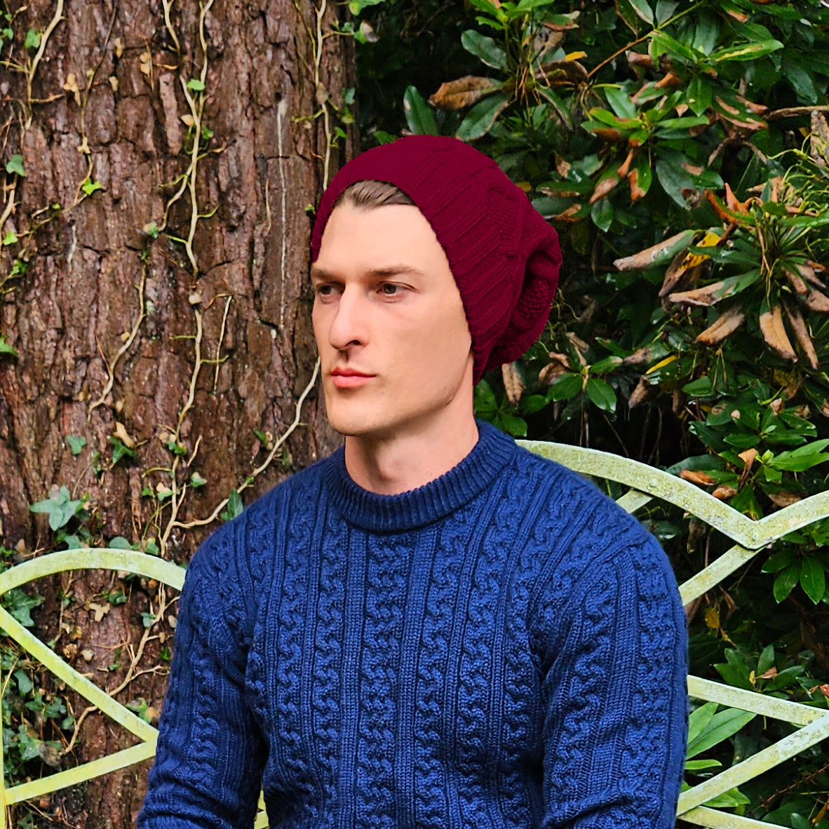 burgundy hat man 