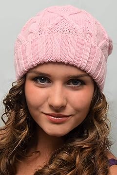 Bobble Hat Pink Cable Knit - Ladies Woolly Hat - Winter Beanie for Women