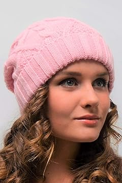 Bobble Hat Pink Cable Knit - Ladies Woolly Hat - Winter Beanie for Women