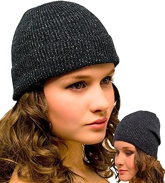 2-in-1 Long Slouchy Beanie Sparkly Grey with soft Silver metallic shine