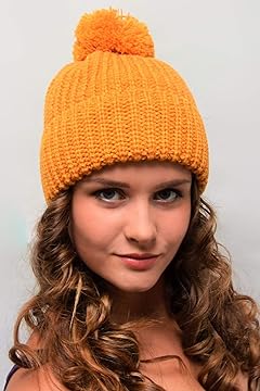 Chunky Bobble Hat Mustard - Ladies Woolly Hat - Beanie with Pom Pom for Women