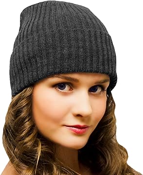 Ladies Beanie Dark Grey Woolly Hat for Women – Women’s Winter Hat