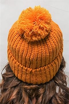 Chunky Bobble Hat Mustard - Ladies Woolly Hat - Beanie with Pom Pom for Women