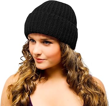 Woolly Hat Black – Ladies Beanie – Winter Hat for Women