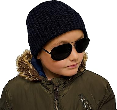Boy’s Beanie Black Winter Hat – Woolly Hats for Boys Black age 5, 6, 7, 8, 9, 10, 11, 12 y.o.