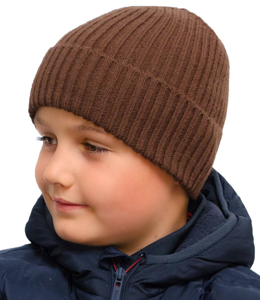 Boy’s Beanie Light Brown Winter Hat - Woolly Hats for Boys age 5, 6, 7, 8, 9, 10, 11, 12 y.o.