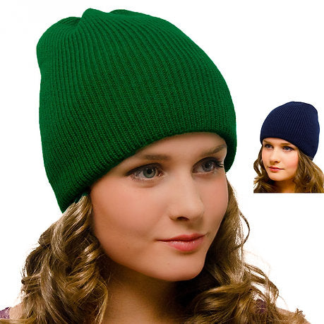 Warm Winter Knitted Hat Uncuffed 2 Layers Green