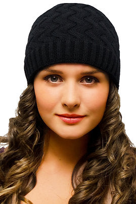 Warm Woolly Knitted Hat without Brim 2 Layers Black