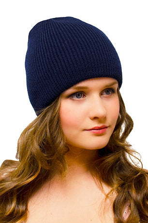 Warm Winter Knitted Hat Uncuffed 2 Layers Navy