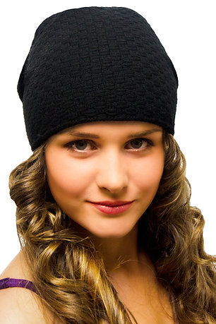 Warm Winter Knitted Hat Uncuffed 2 Layers Black