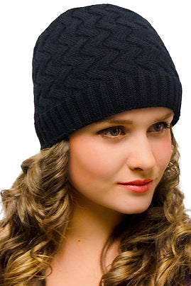 Warm Woolly Knitted Hat without Brim 2 Layers Black