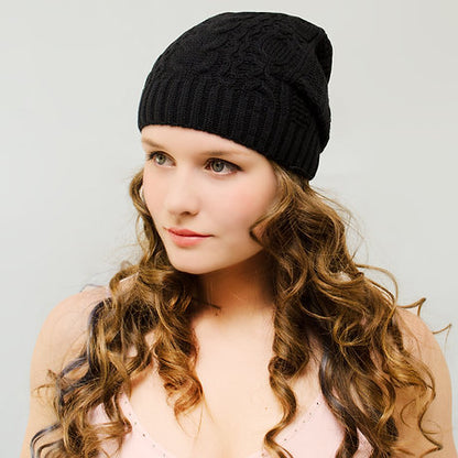 Cable Knit Long Slouchy Beanie Black