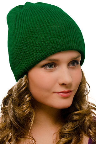 Warm Winter Knitted Hat Uncuffed 2 Layers Green