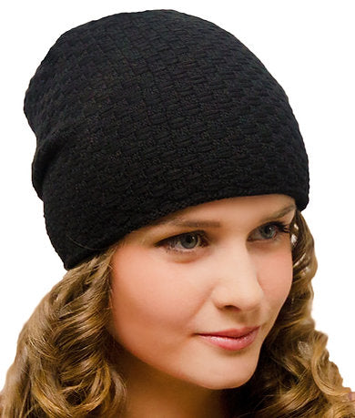Warm Winter Knitted Hat Uncuffed 2 Layers Black