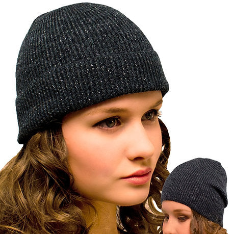 2-in-1 Long Slouchy Beanie Sparkly Grey with soft Silver metallic shine