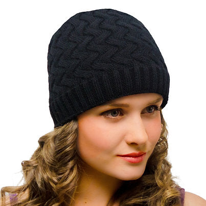 Warm Woolly Knitted Hat without Brim 2 Layers Black