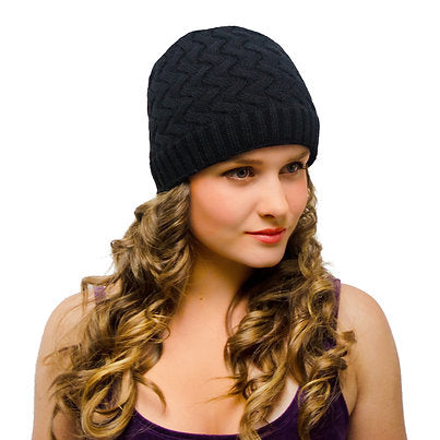 Warm Woolly Knitted Hat without Brim 2 Layers Black