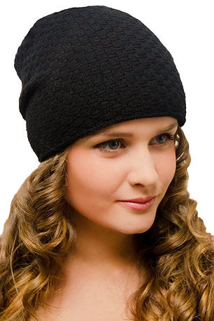 Warm Winter Knitted Hat Uncuffed 2 Layers Black