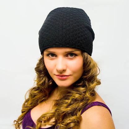 Warm Winter Knitted Hat Uncuffed 2 Layers Black