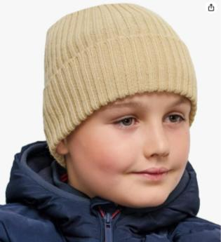 Boy’s Beanie Beige Woolly Hat for Boys age 5, 6, 7, 8, 9, 10, 11, 12 y.o. - Winter Hat