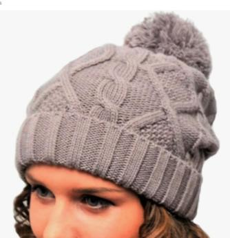 Bobble Hat Taupe Cable Knit - Ladies Woolly Hat - Winter Beanie for Women