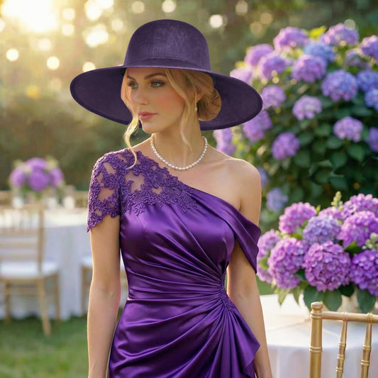 Purple Hat for Ascot, Weddings and Church - Ladies Large Hats with Wide Brims for Derby Racing - Church Hats for Women
