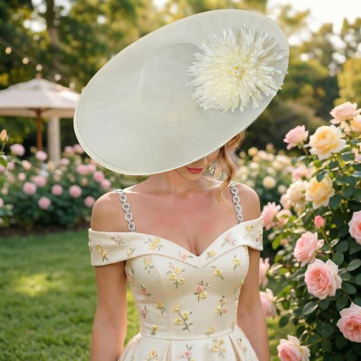 large cream wedding hat