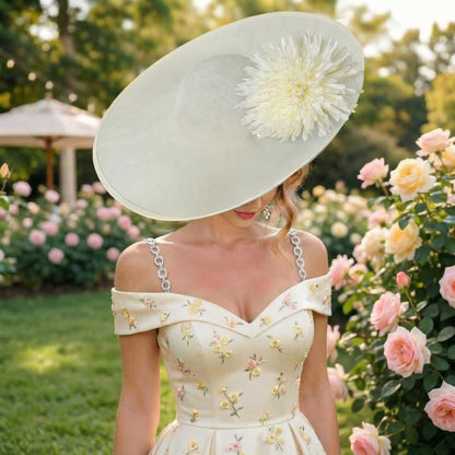large cream wedding hat