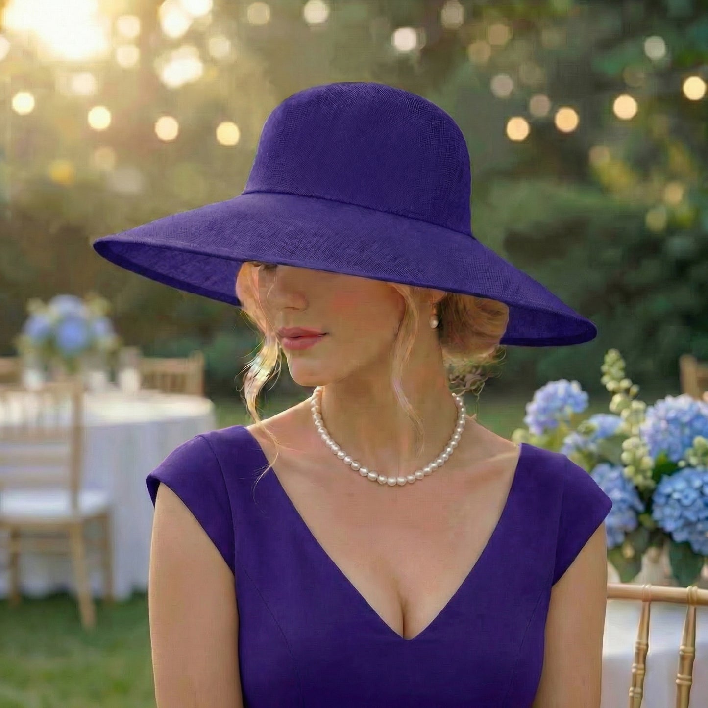 wide brim royal blue hat for Royal Ascot, weddings, church